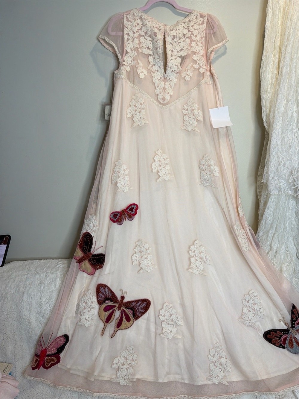 Free People Velvet Butterfly Grove Embroidered Lace Mesh Maxi Dress M - Picture 9 of 9